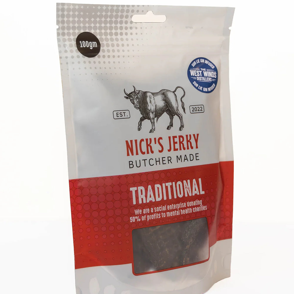 Nick’s Jerky - infused with Sur Lie Gin. 100g pack