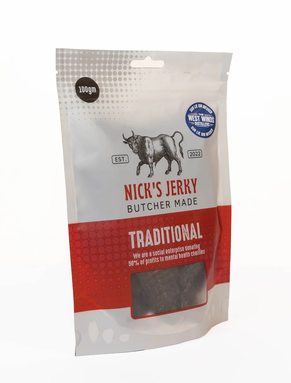 Nick’s Jerky - infused with Sur Lie Gin. 100g pack